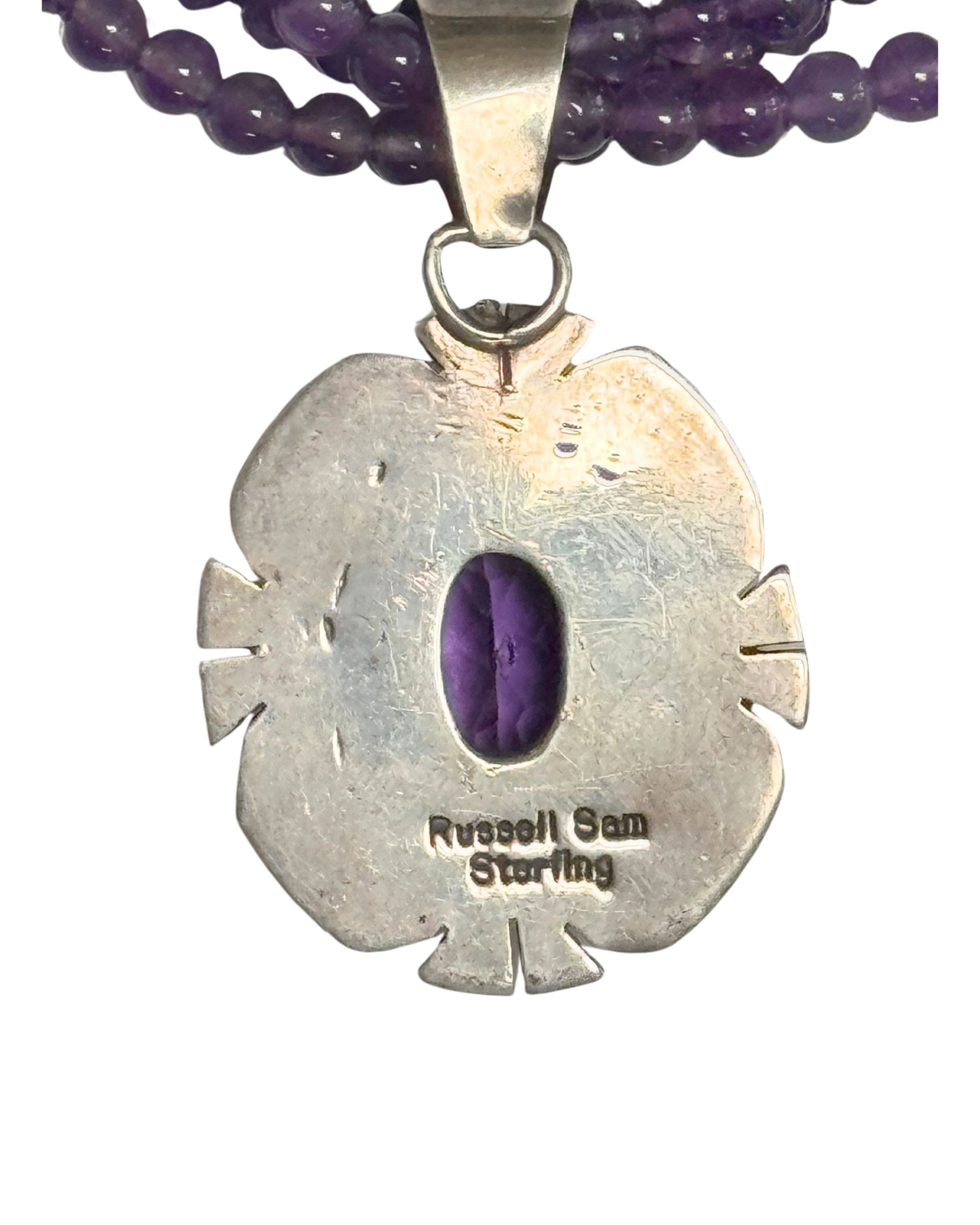 Russell Sam Navajo Sterling Silver and Amethyst Beaded Necklace 22 in, Late 20th Century