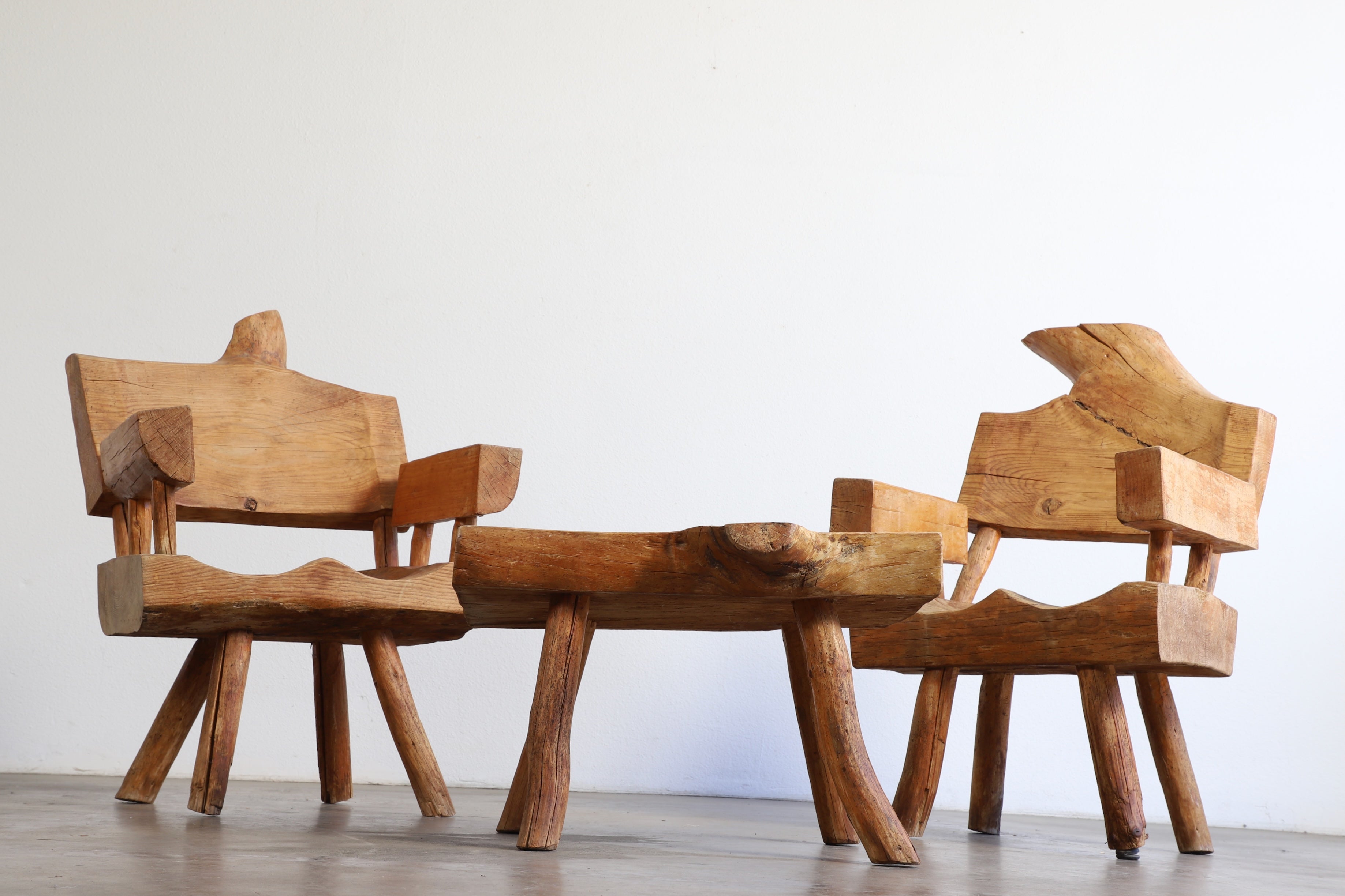 Rustic Wood Chair and Table Set (1960s, Mexico)