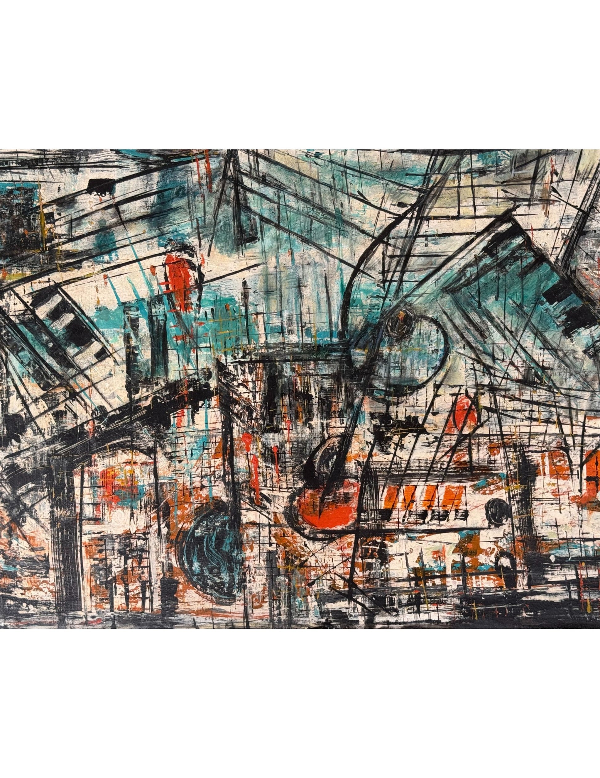 Abstract oil painting SOUNDS by Walter Sanford, 1961.