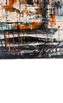 Sanford signature and year on detail of musical-themed painting with black, blue, and orange.
