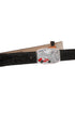 Hook-Fast leather belt with “ALA” racing buckle.