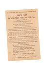 1958 Hook-Fast price list with vintage typography.