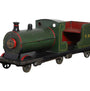 Vintage British Railways scale model locomotive with wood body and metal wheels.