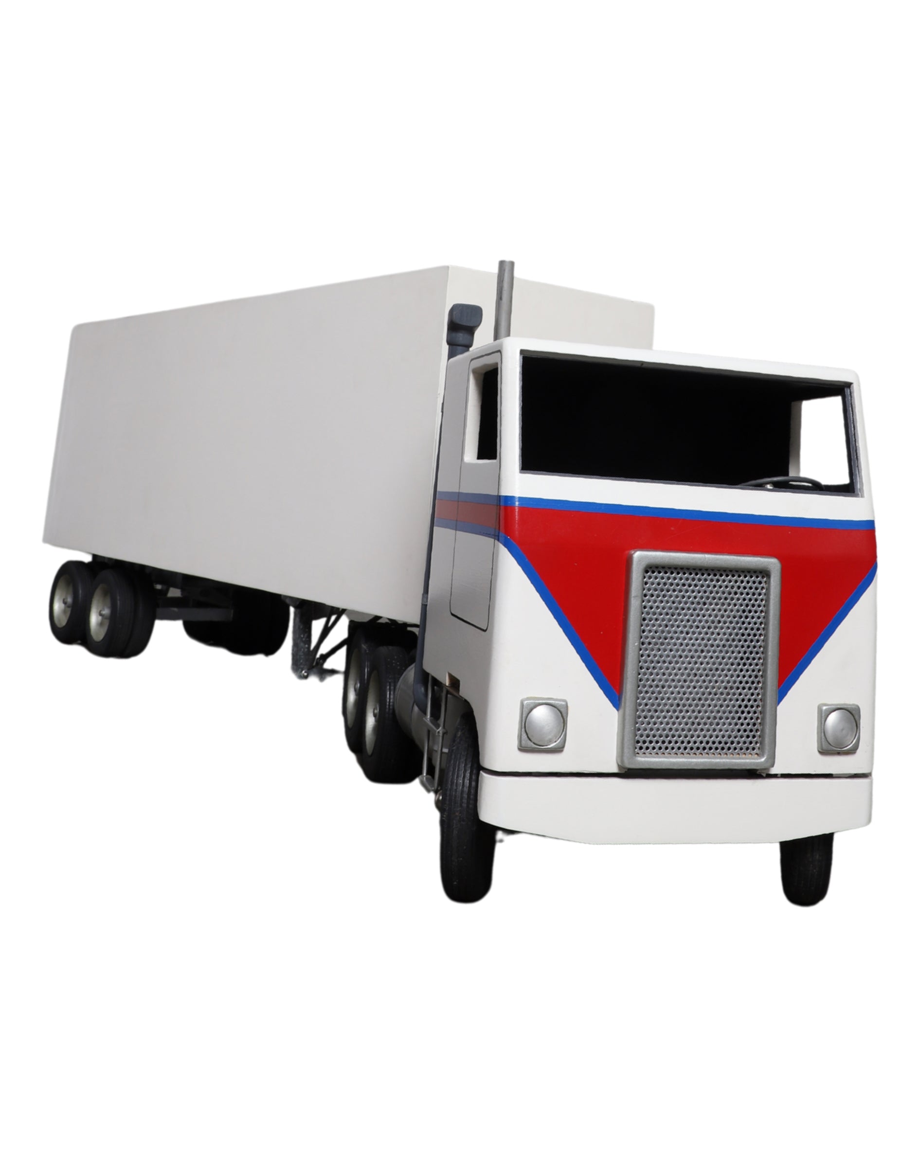  Vintage big rig model with wood, metal, and rubber details.