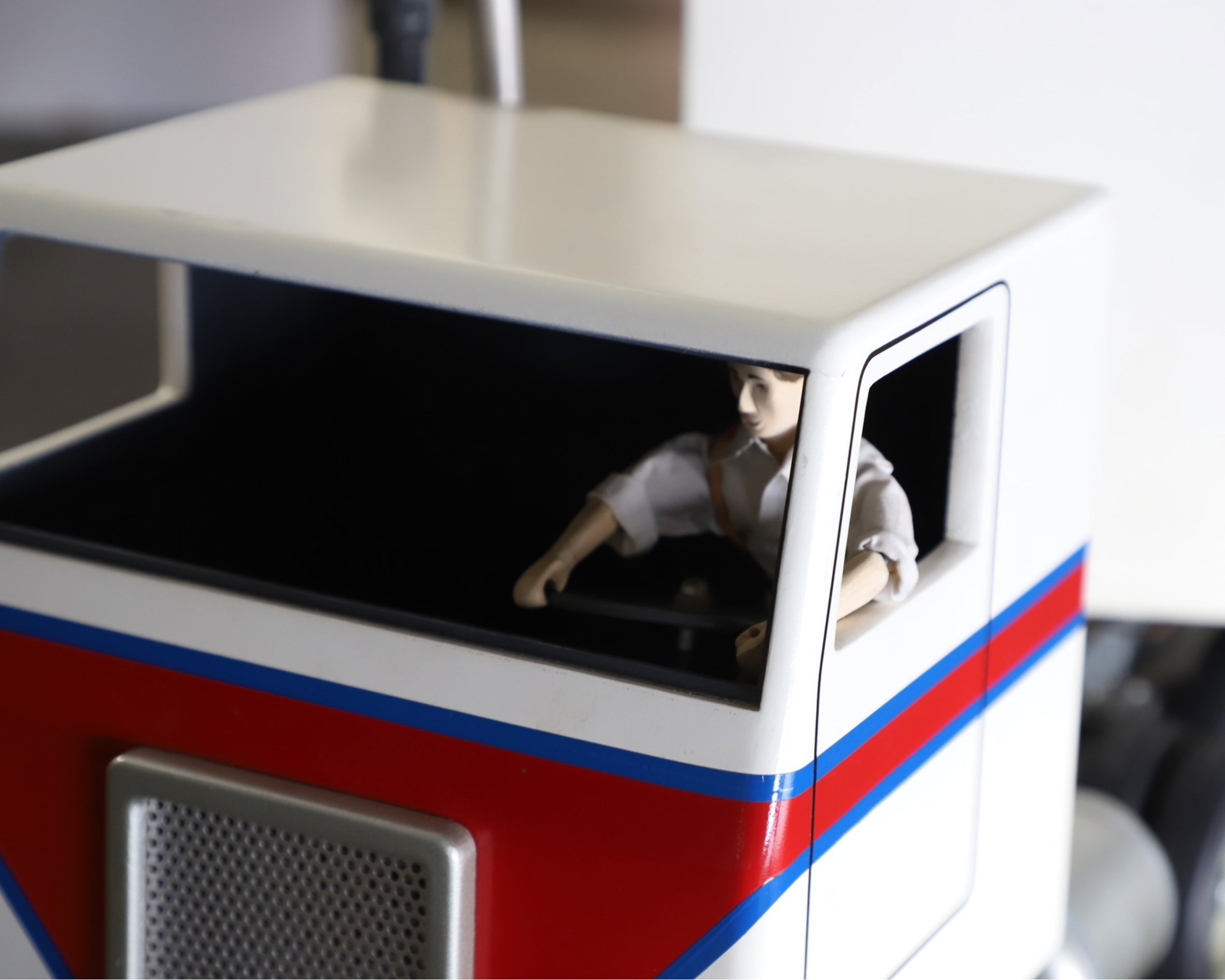 Semi-Trailer Truck Handcrafted w Wood, Metal, Rubber 1970s Driver Close Up