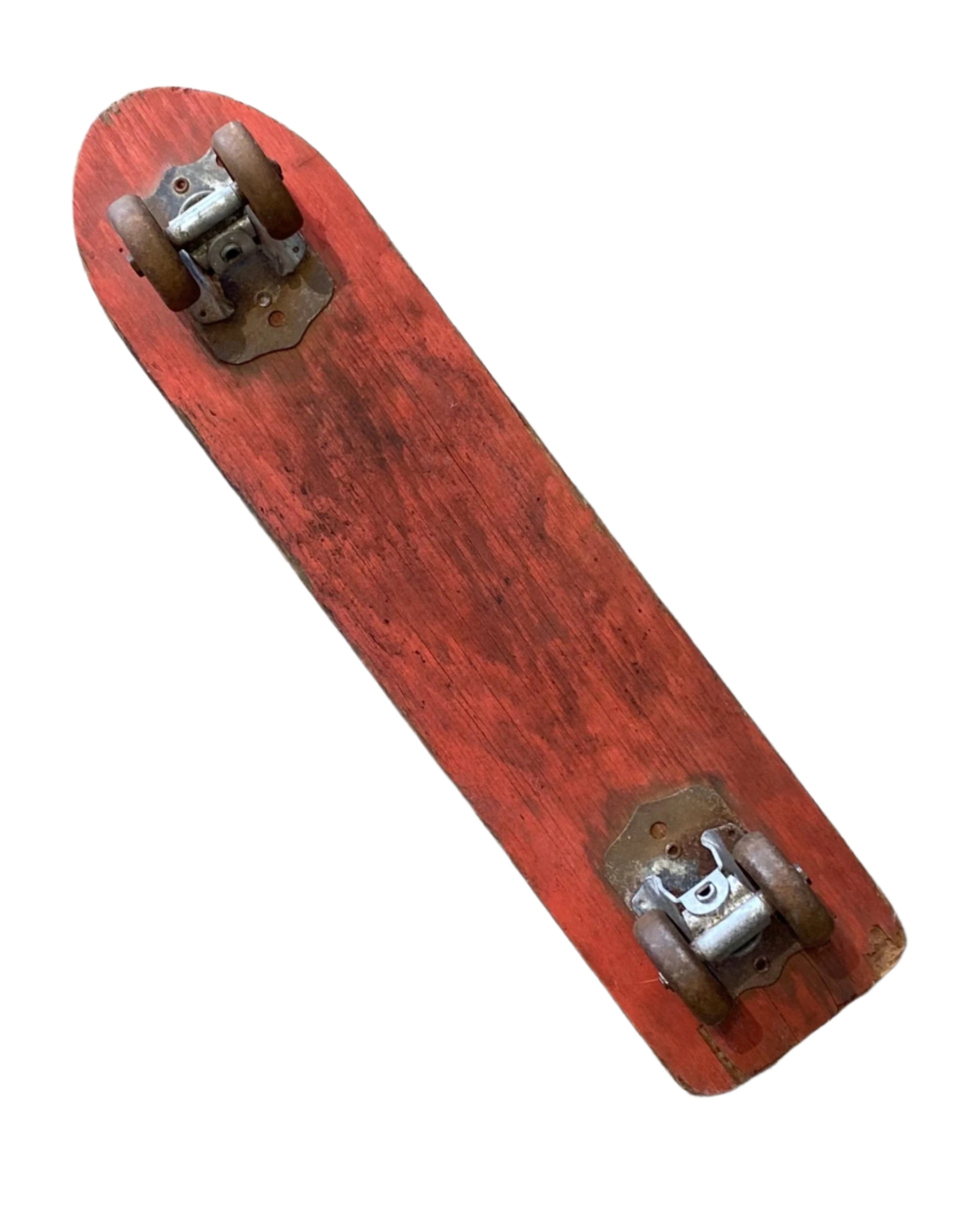 Skate N Glide Skateboard Bottom Wood with Metal Wheels Faded Red Paint - Shows wear