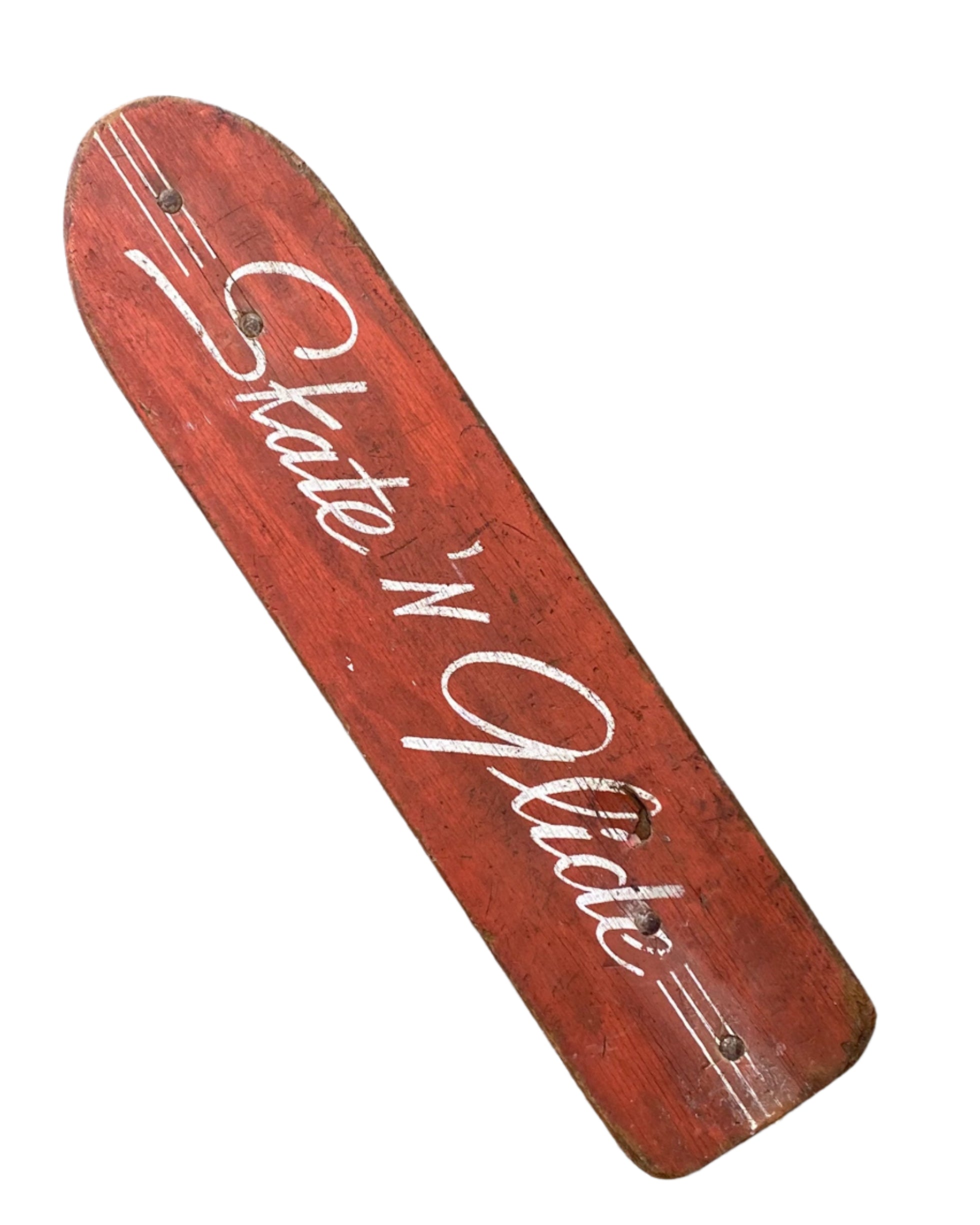 Skate N Glide Skateboard Deck Red with hite Writing.