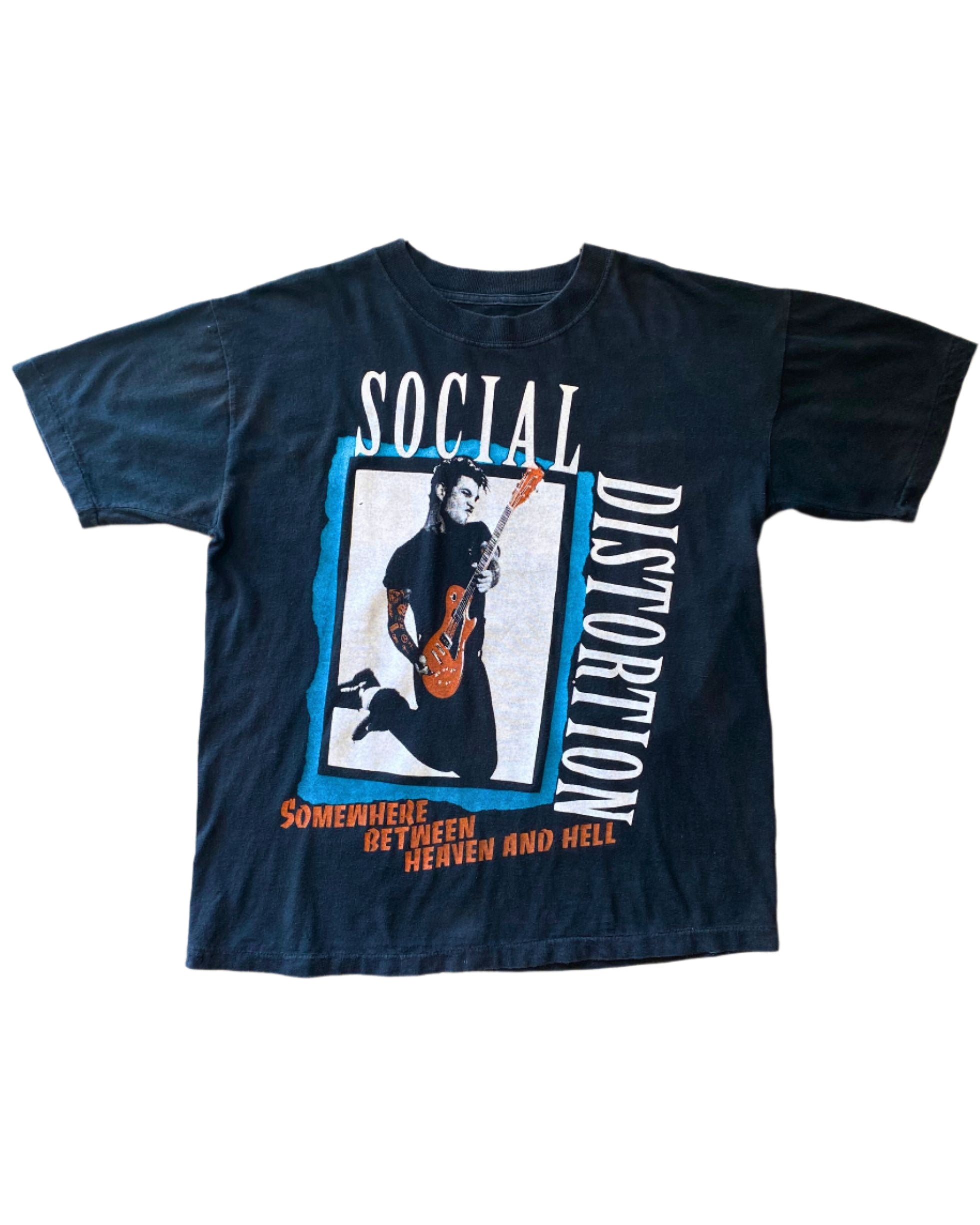 Social Distortion Early 1990s Original T-Shirt Black USA LARGE Front.