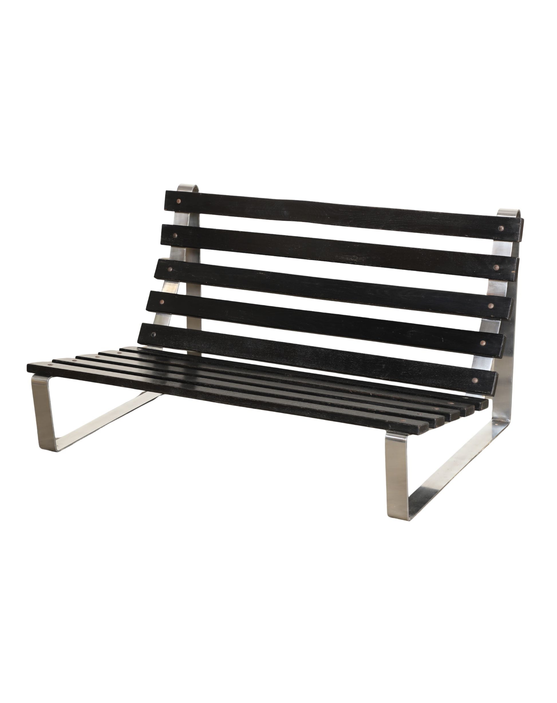 1970s Chrome + Slatted Wood Sofa – European Modernist Style