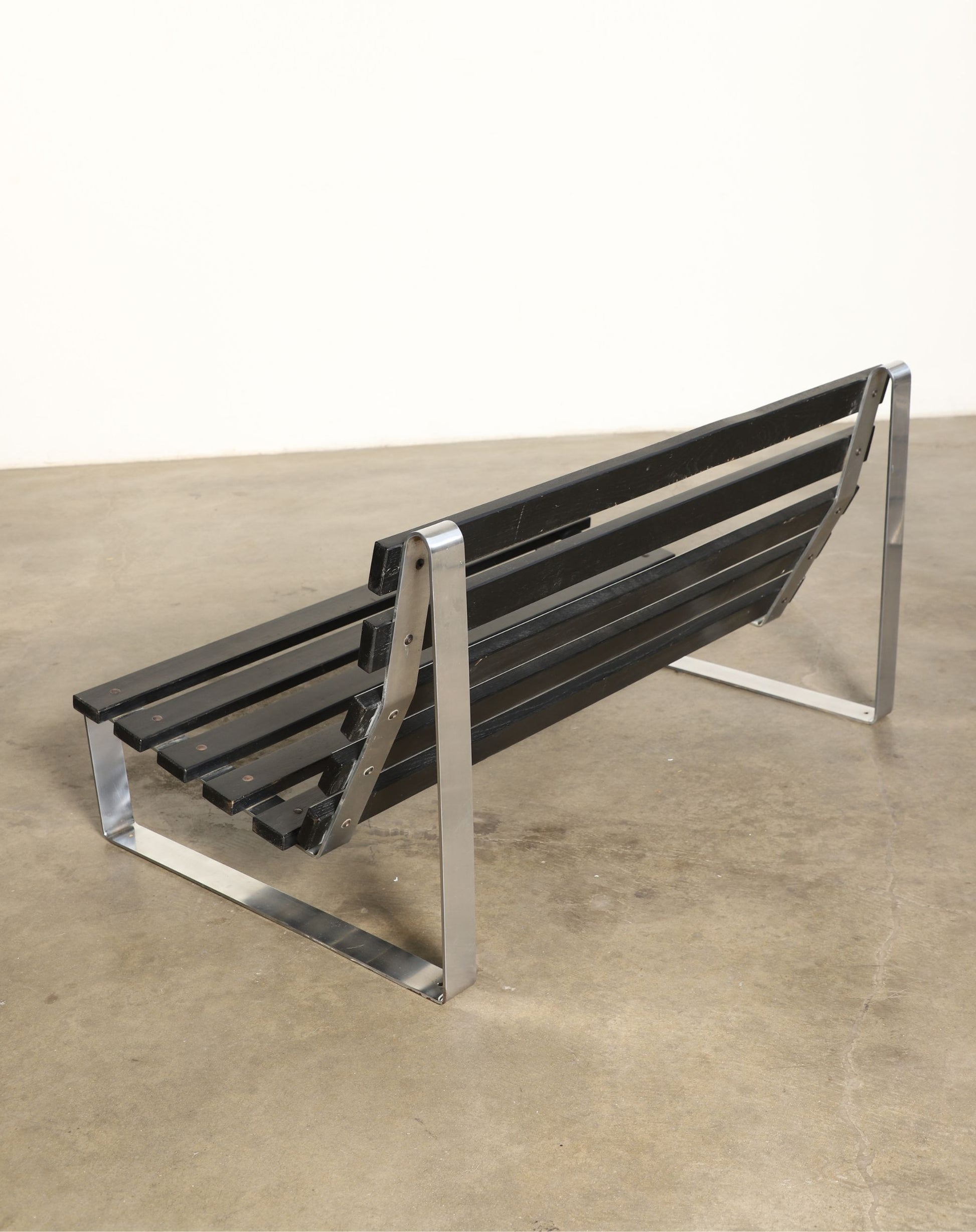 1970s Chrome + Slatted Wood Sofa – European Modernist Style