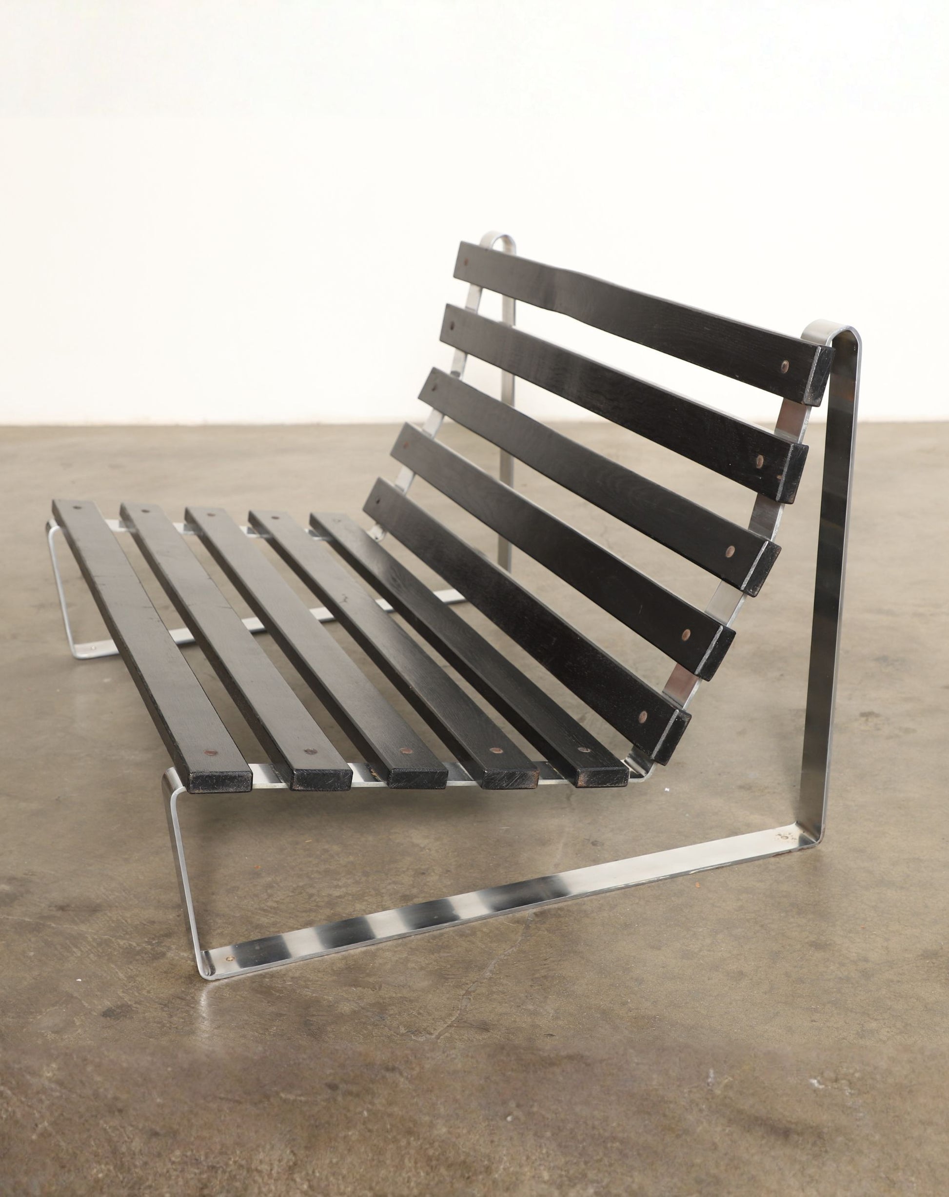 1970s Chrome + Slatted Wood Sofa – European Modernist Style