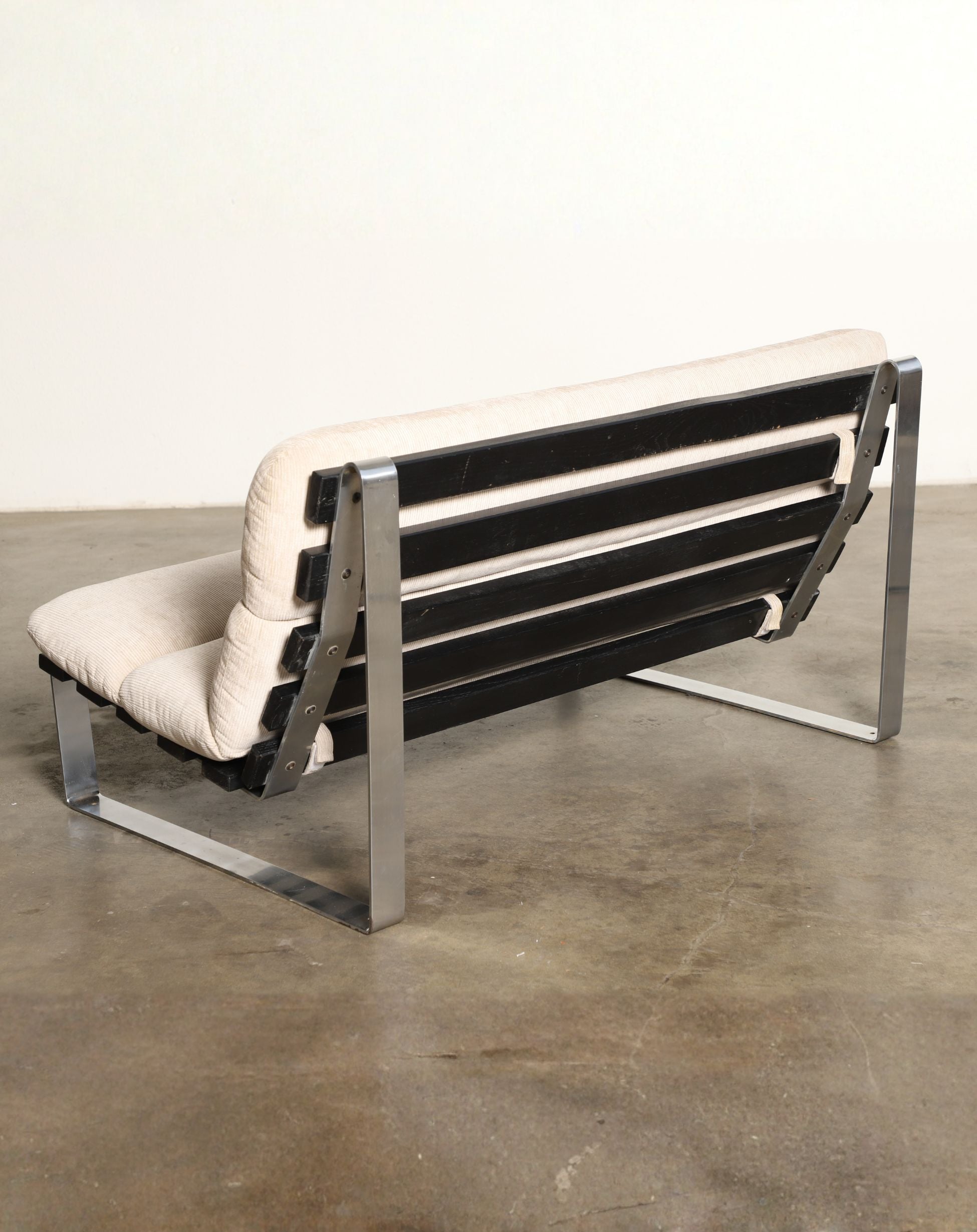 1970s Chrome + Slatted Wood Sofa – European Modernist Style