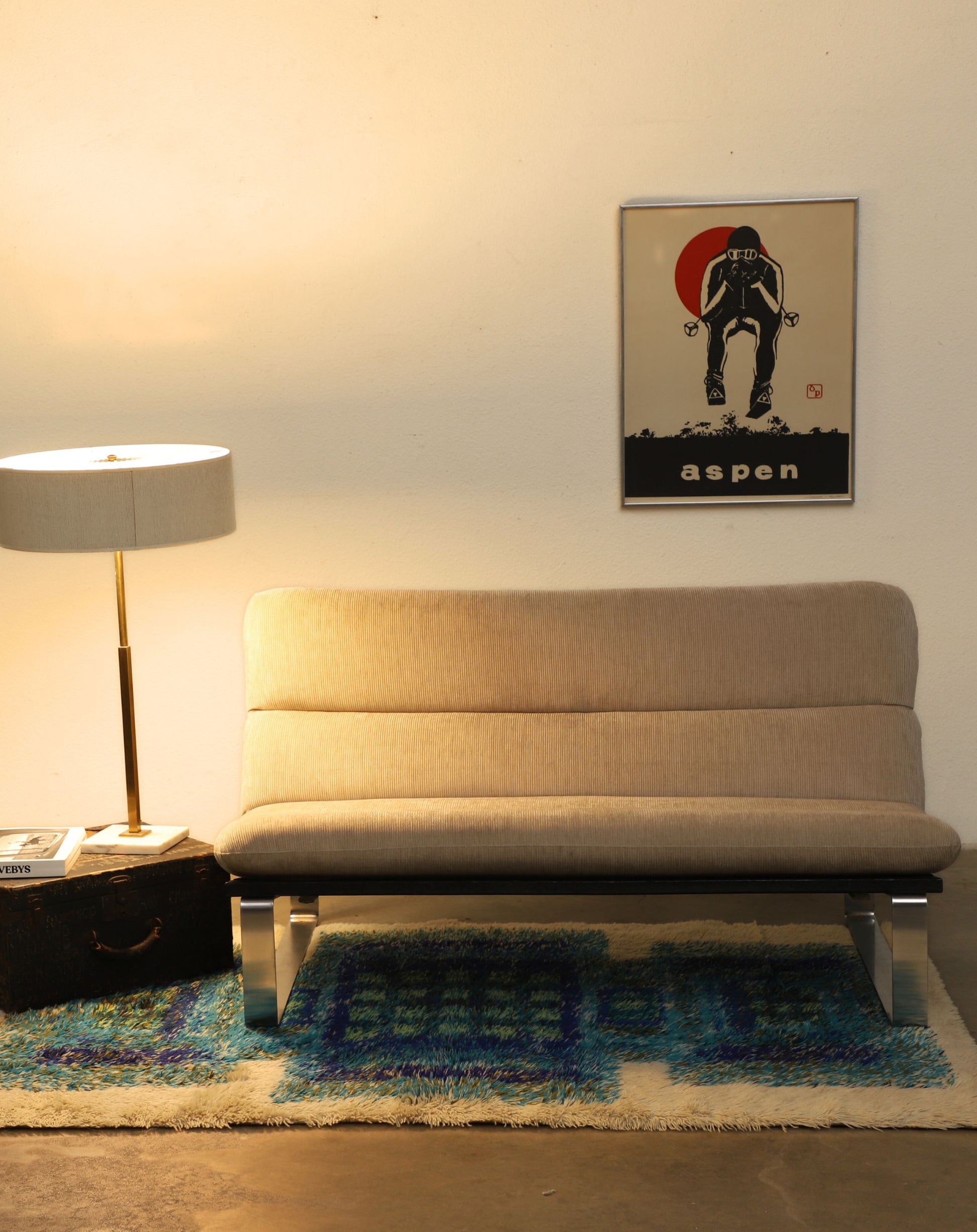 1970s Chrome + Slatted Wood Sofa – European Modernist Style