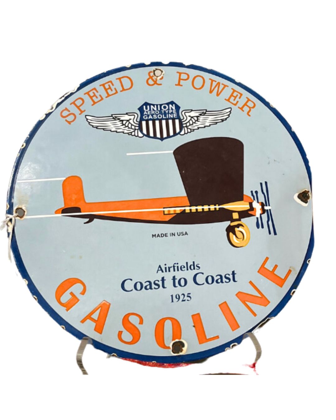 Speed & Power Gasoline Sign 1925 Original Porcelain Aviation Advertising