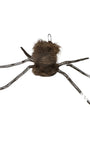 Back view of mixed media spider-shaped decoration attributed to 1946 horror era, showing fur-covered body and coiled wire legs.