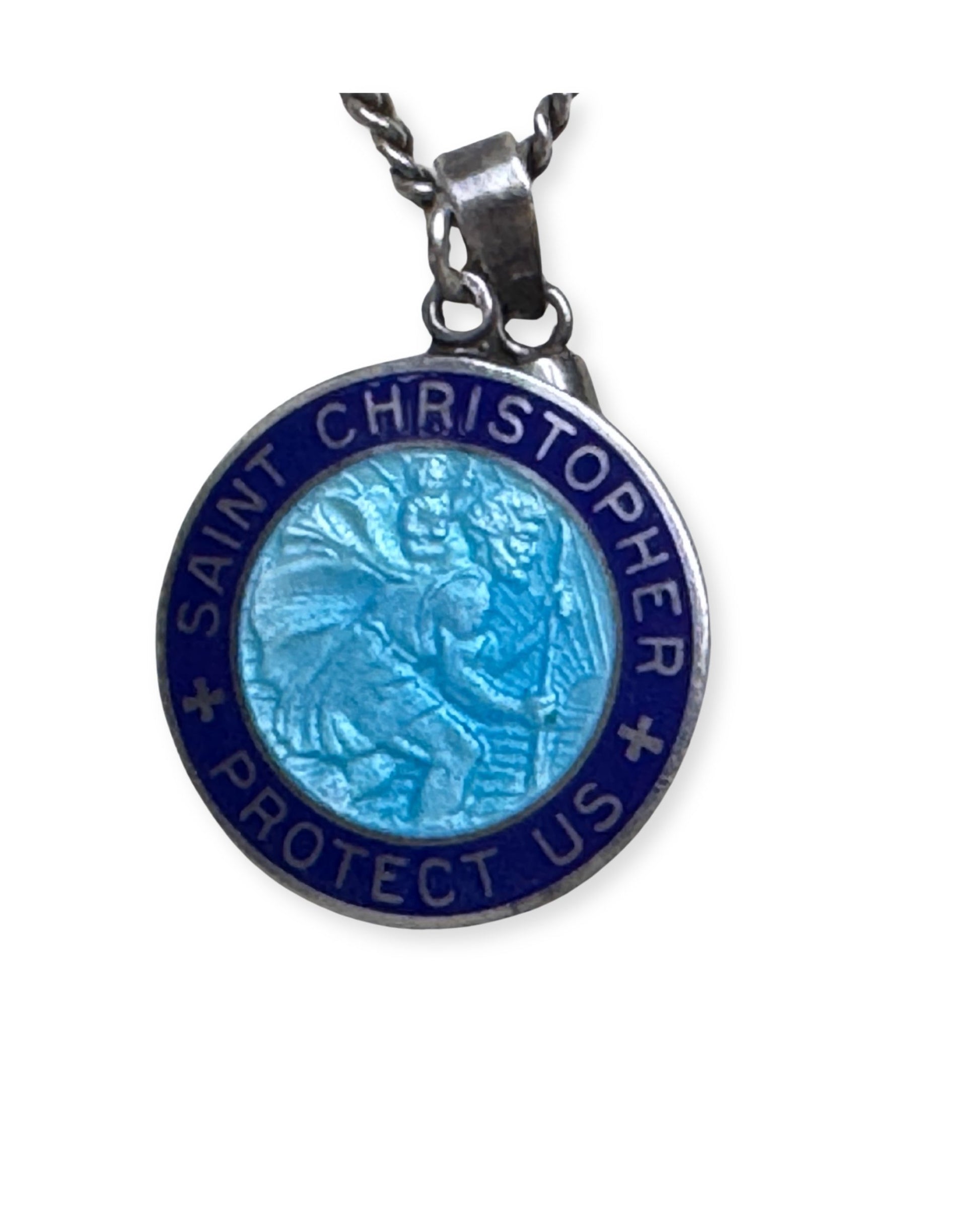 Vintage Sterling Silver St. Christopher + Hawaiian Mākau Surfer Necklace – c. 1960s–70s
