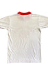 Back of white and red St. George ringer tee showing clean panel and soft wear.