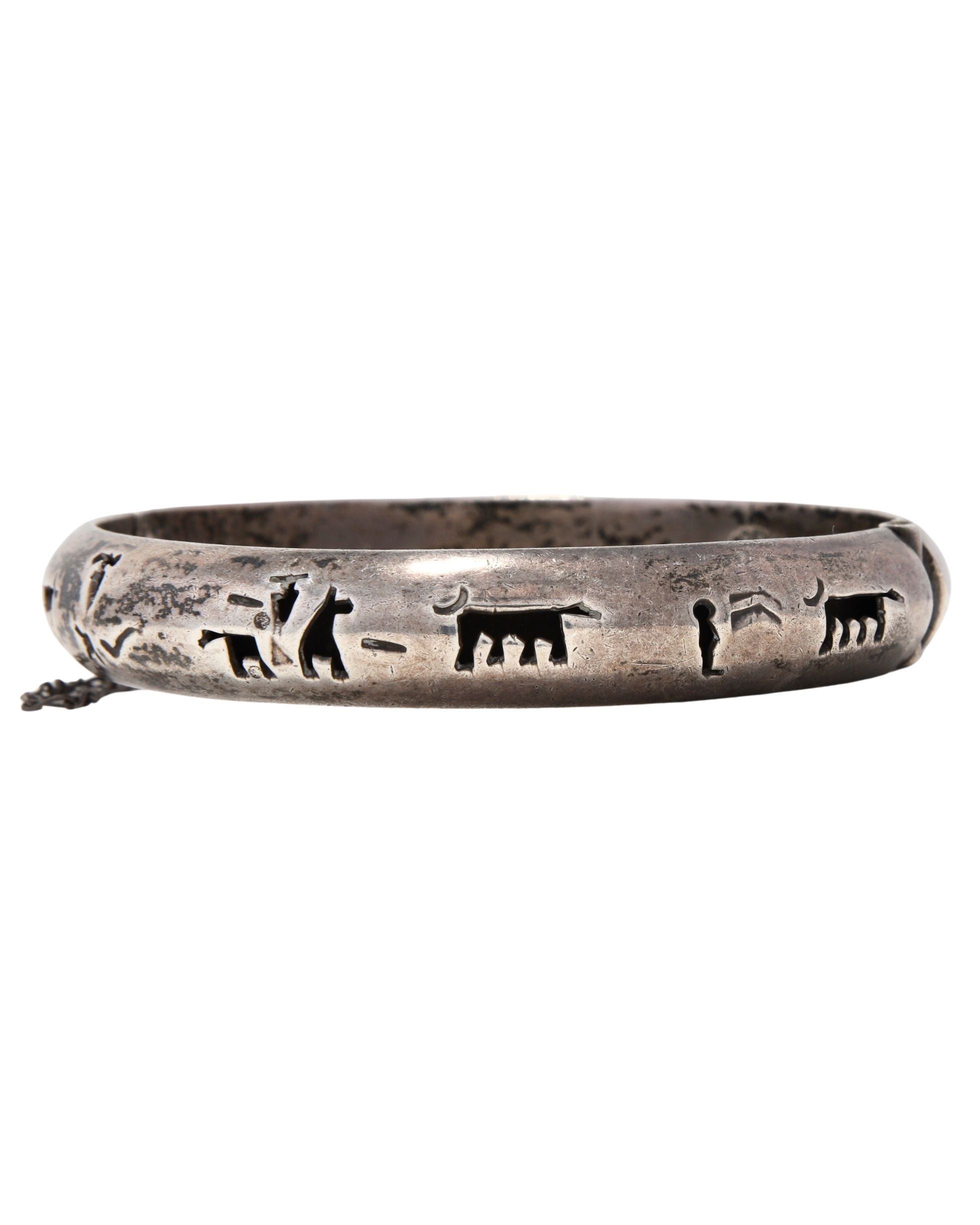 Vintage Sterling Silver Hinged Bangle with Animal Motif