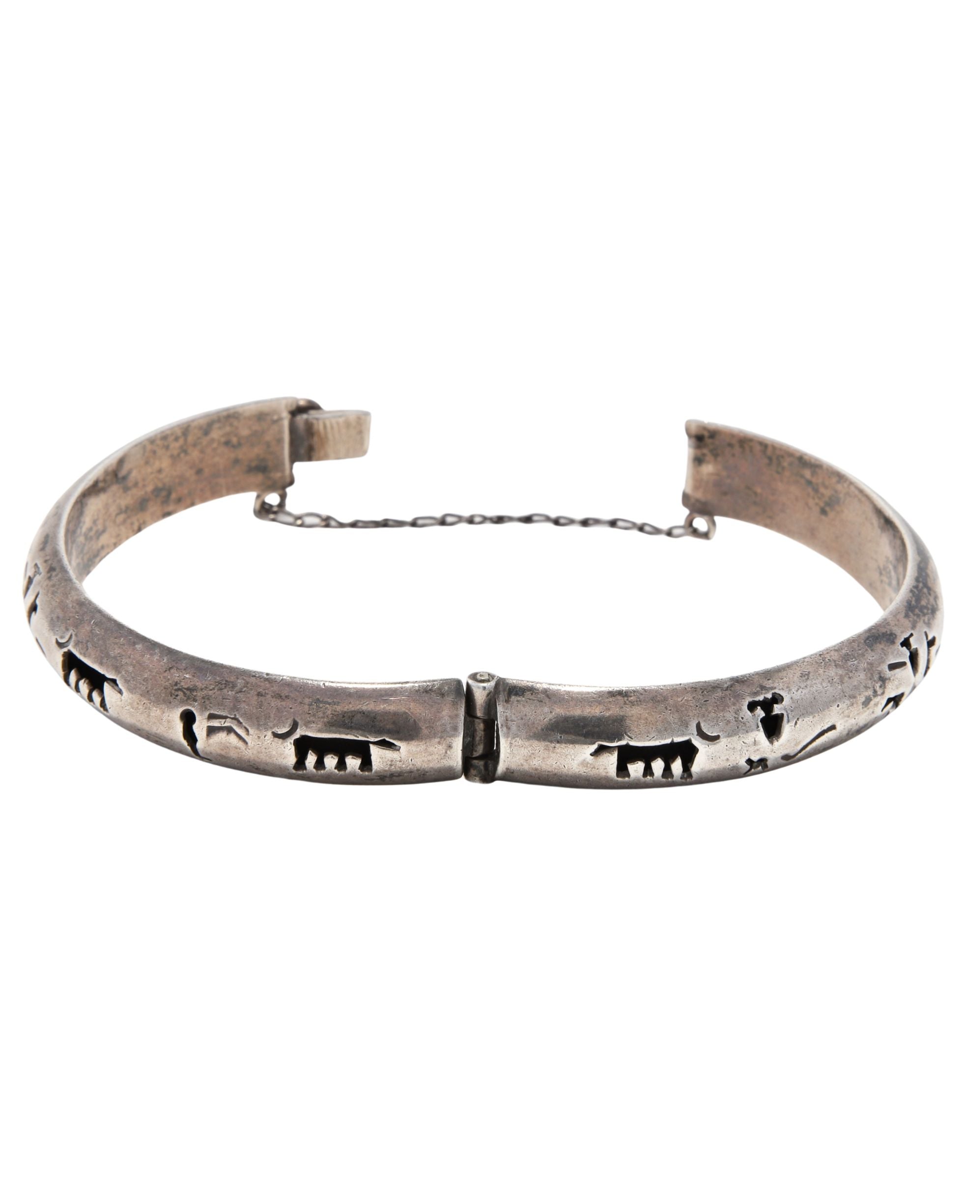 Vintage Sterling Silver Hinged Bangle with Animal Motif