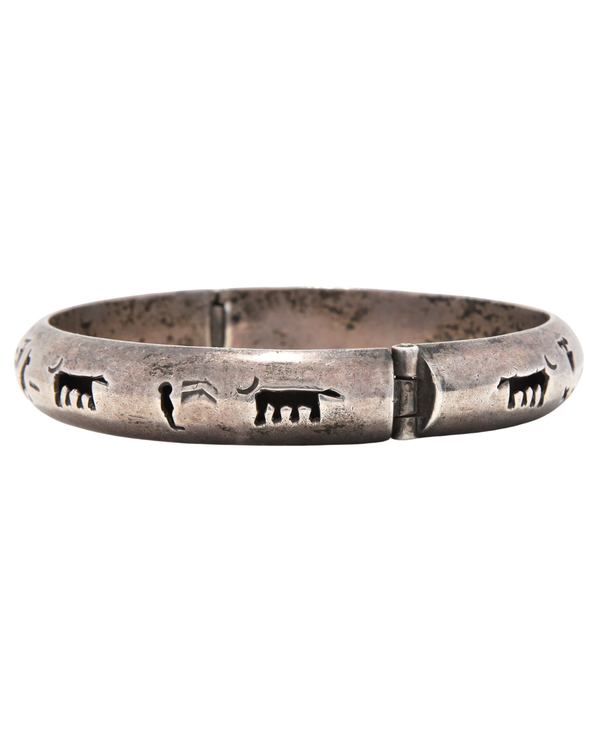 Vintage Sterling Silver Hinged Bangle with Animal Motif