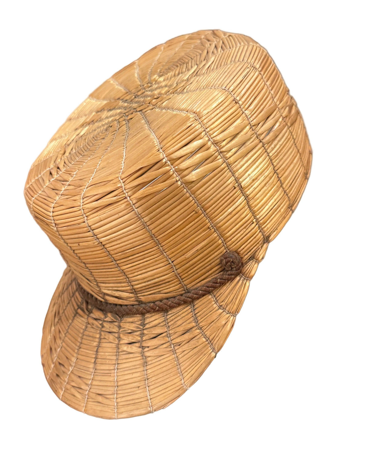 Rare 1940s John B. Stetson Italian straw hat with sculptural hand-worked construction and cord trim.