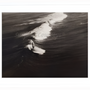 Another full view of the Surfer on Wide Wave Black and White Surf Photograph in White Wood Frame.