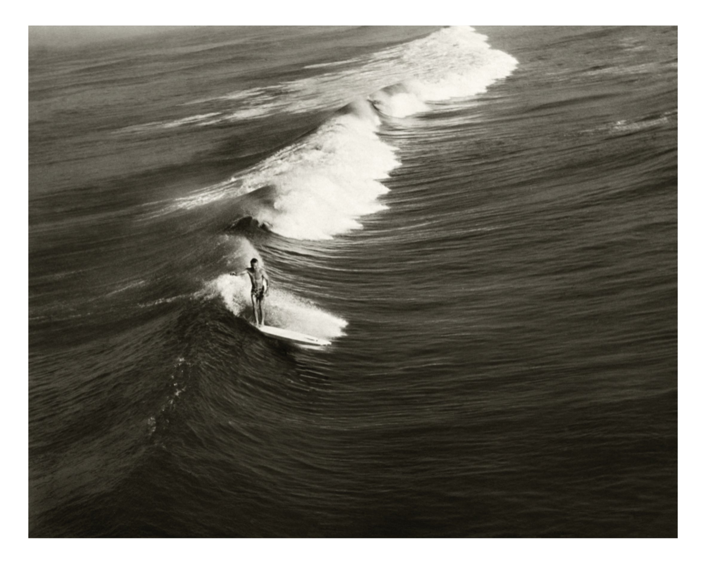 Surfer on Wide Wave Black and White Surf Photograph, Framed