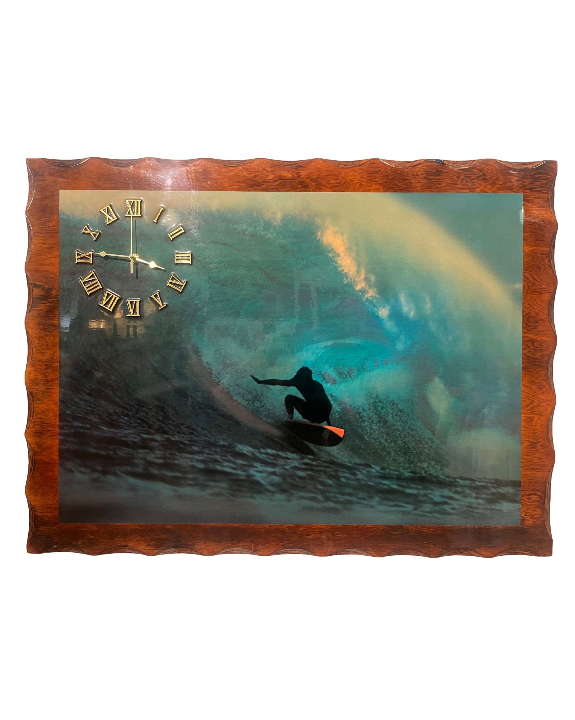 1970s Surfer Wall Clock – Laminated Wood Art Piece