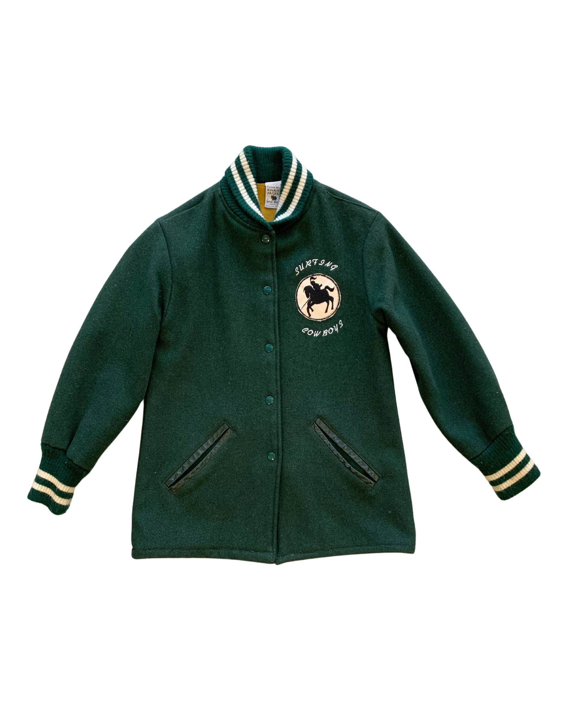 Surfing Cowboys Repurposed Vintage Letterman Jacket Forest Green