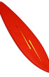Full-length view of vintage red Lightning Bolt surfboard with yellow bolt graphic.