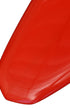 Tail detail on restored red vintage Lightning Bolt single-fin surfboard.
