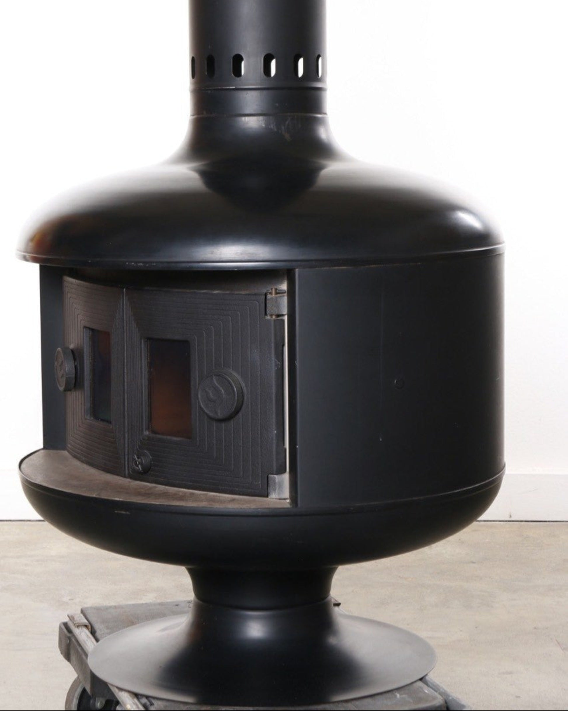 Freestanding Mid-Century Fireplace with Doors, Black