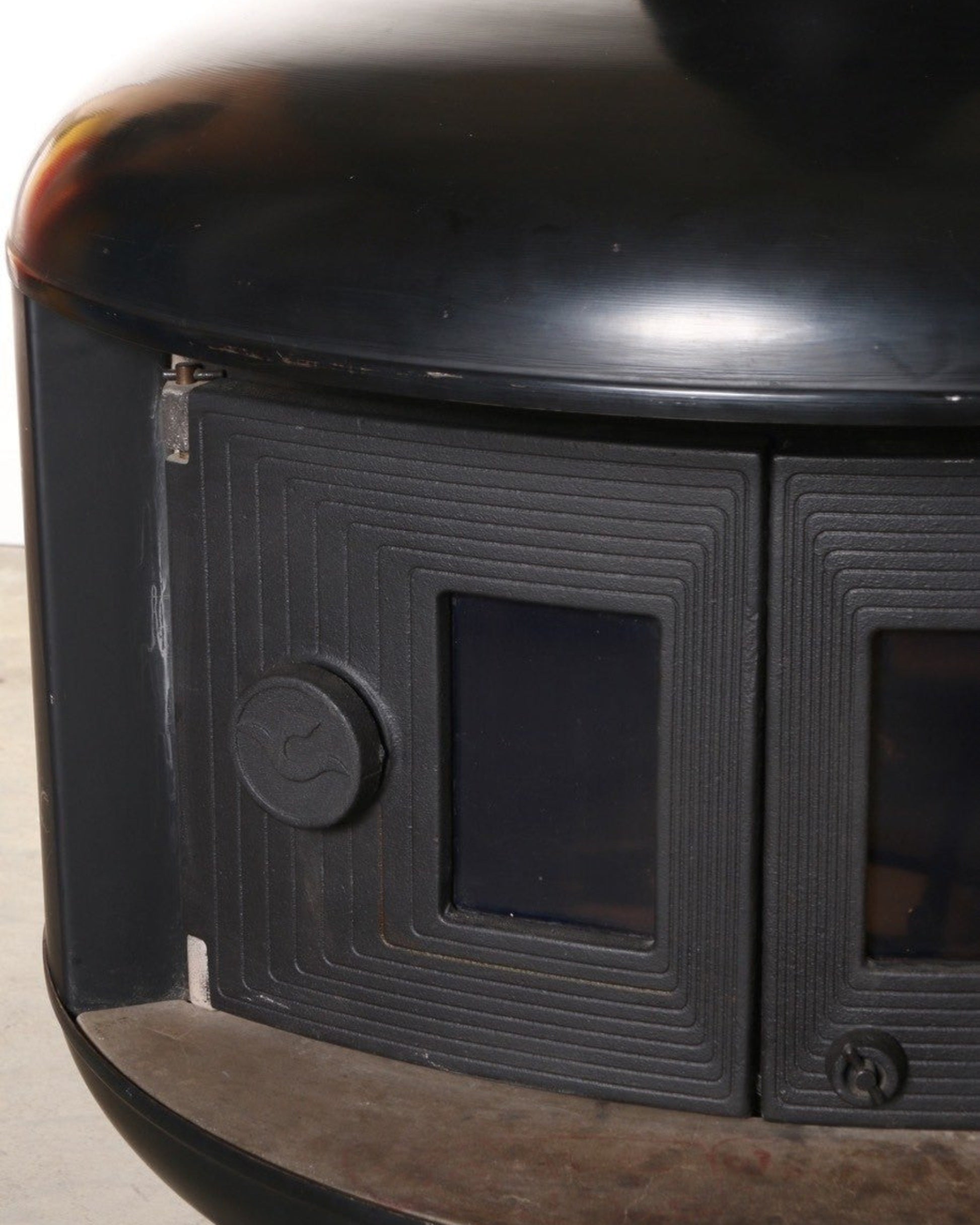 Freestanding Mid-Century Fireplace with Doors, Black