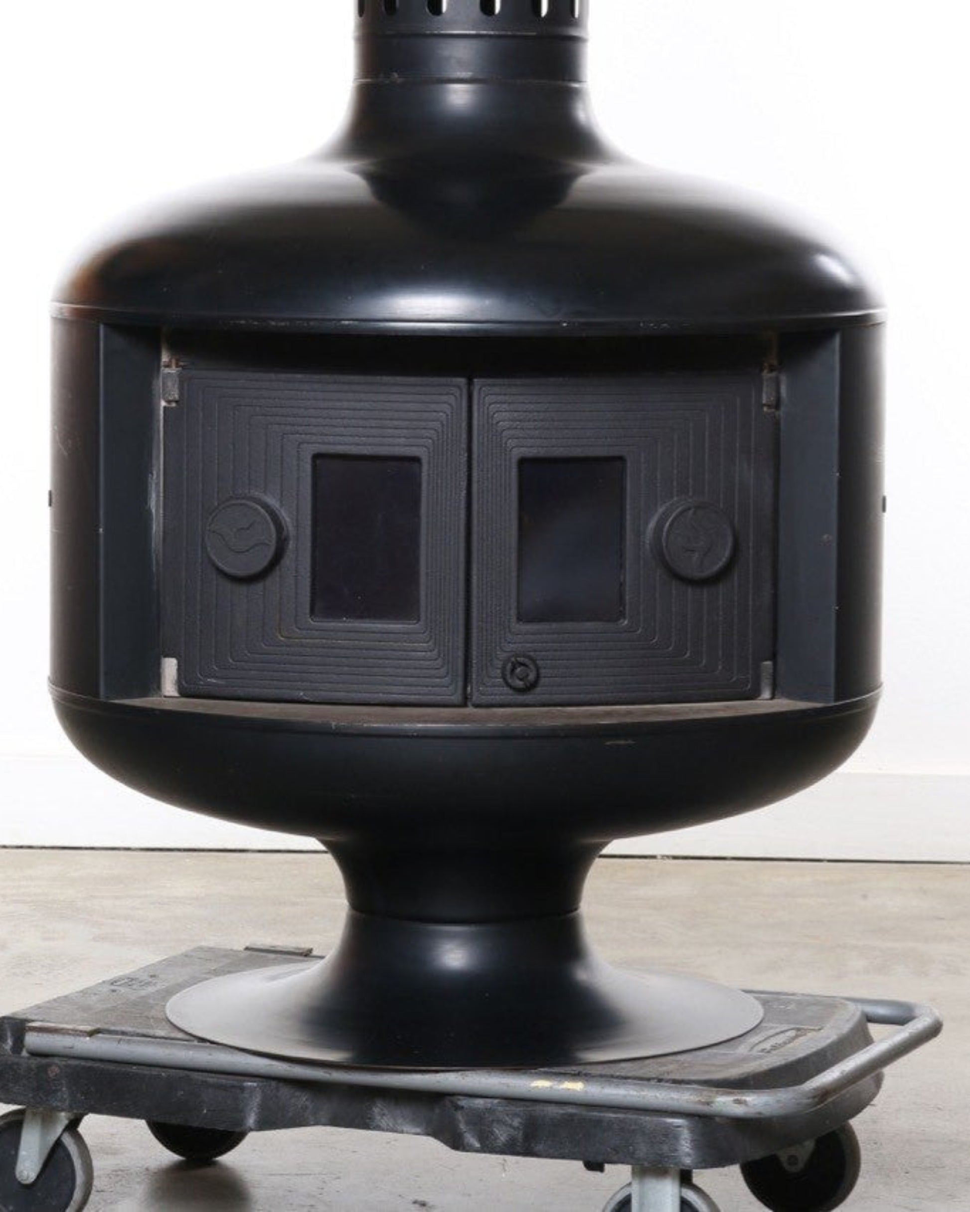 Freestanding Mid-Century Fireplace with Doors, Black