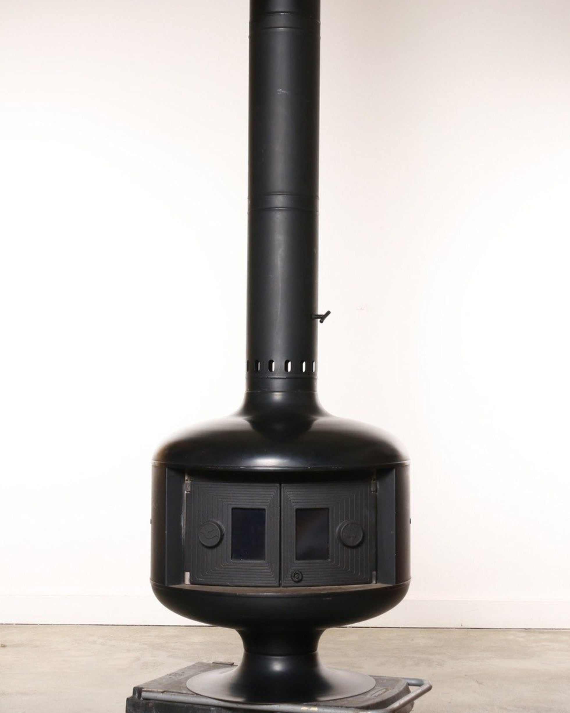 Freestanding Mid-Century Fireplace with Doors, Black