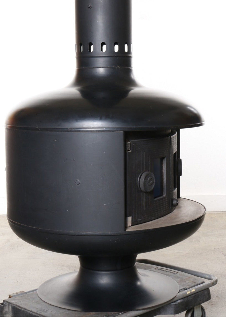 Freestanding Mid-Century Fireplace with Doors, Black