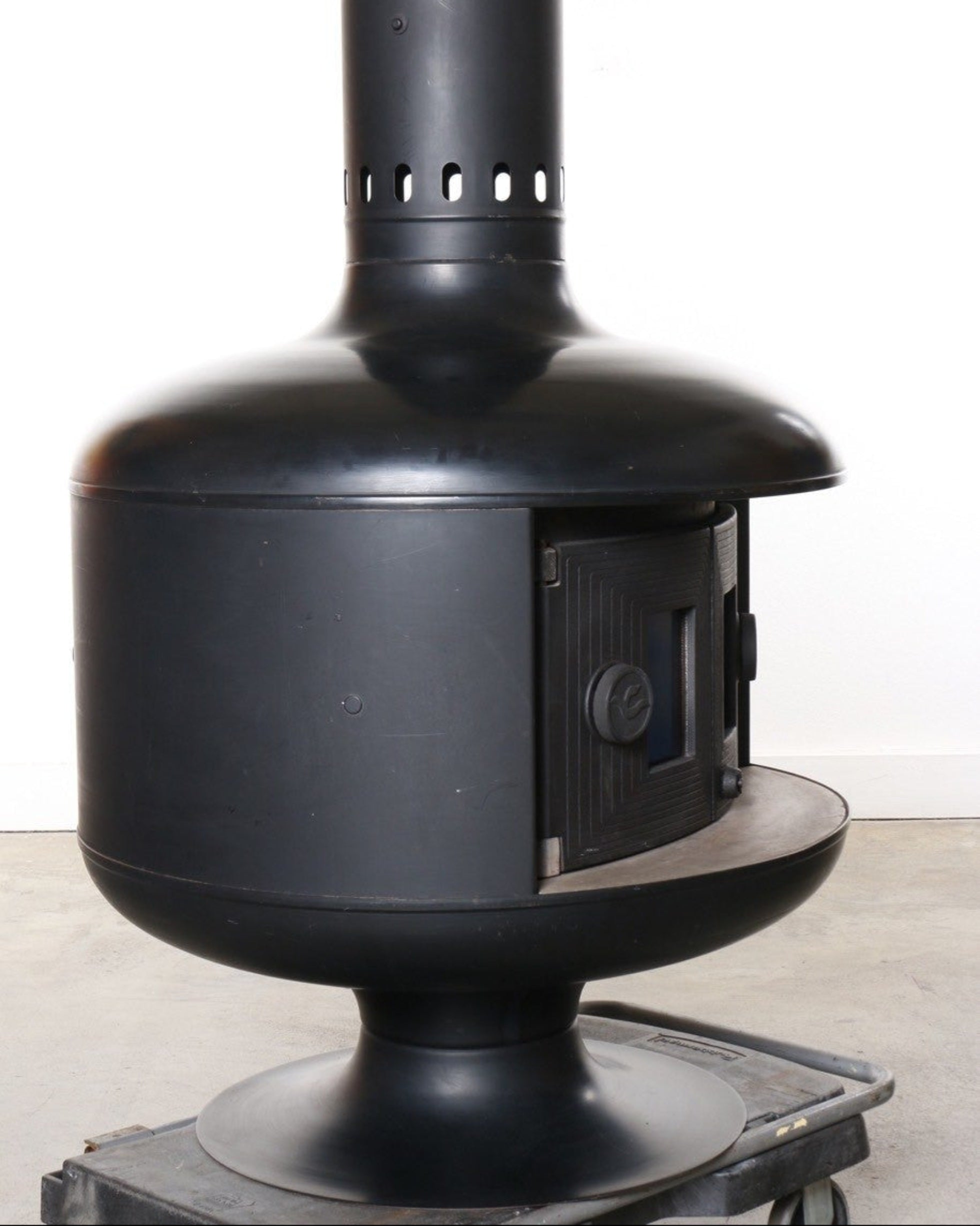 Freestanding Mid-Century Fireplace with Doors, Black