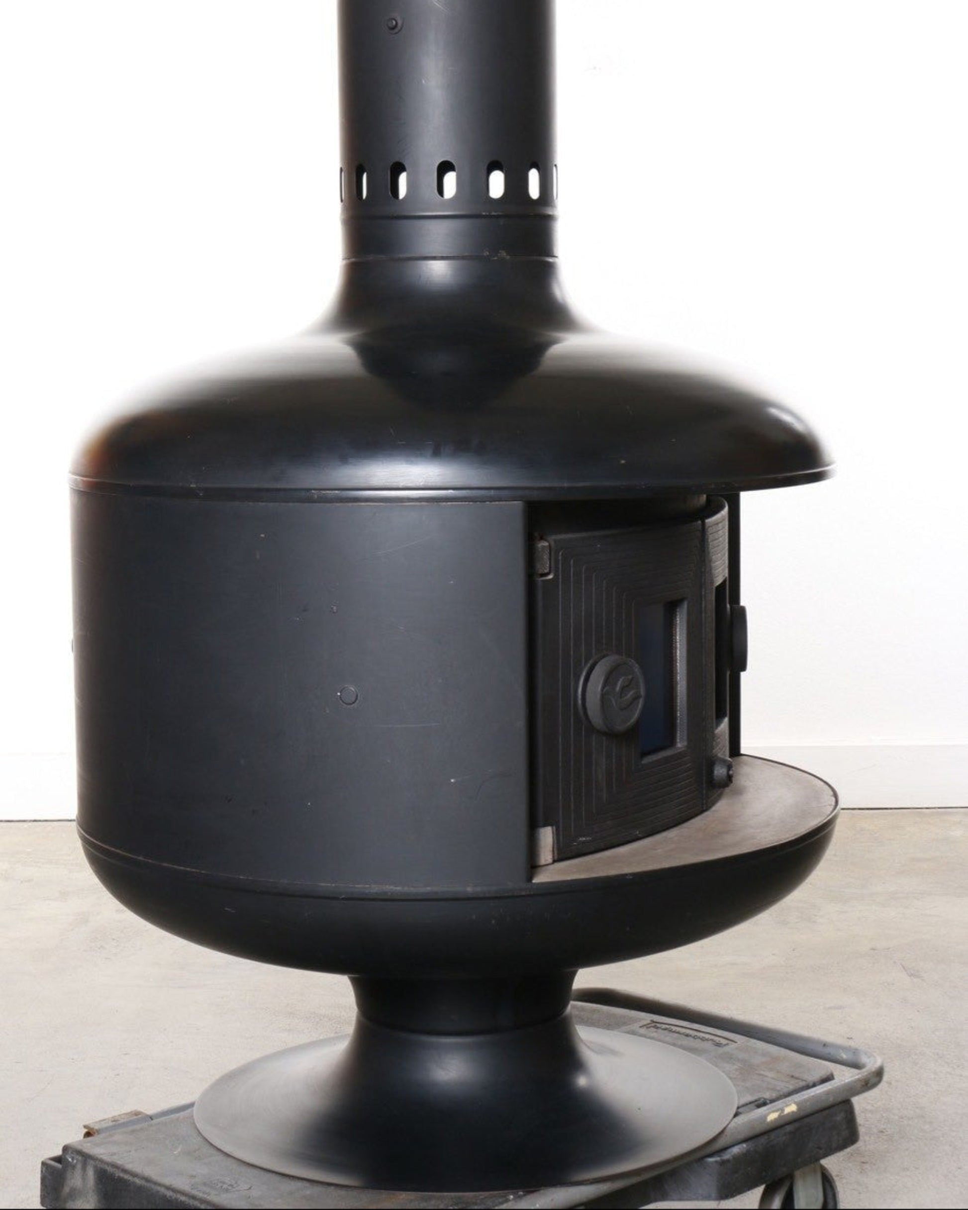 Freestanding Mid-Century Fireplace with Doors, Black