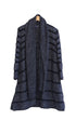 Front view of 1980s Claude Montana black and grey mohair sweater coat with shawl collar.