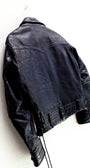 1950s Taubers black horsehide leather jacket with lace-up sides, Western-inspired yoke, and visible signs of wear. details - back side view.