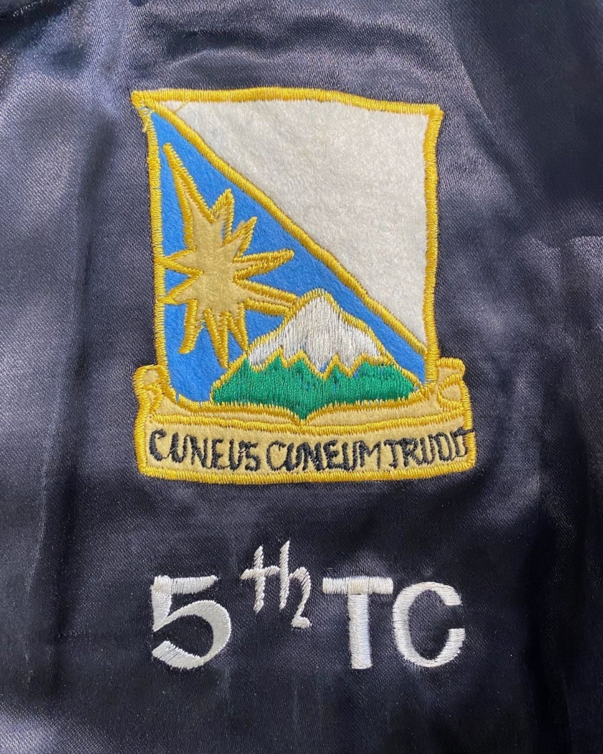 Detail of 5½ TC patch and Cuneus Coneum Trudit motto.