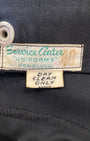 Vintage 1940s black satin Pearl Harbor apprentice jacket with silk screened back and “Frank” on front. Made in Honolulu, Hawaii. Service Center Uniforms Honolulu  and Dry Clean Only Label.