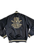 Vintage 1940s black satin Pearl Harbor apprentice jacket with silk screened back and “Frank” on front. Made in Honolulu, Hawaii. Back of Jacket.