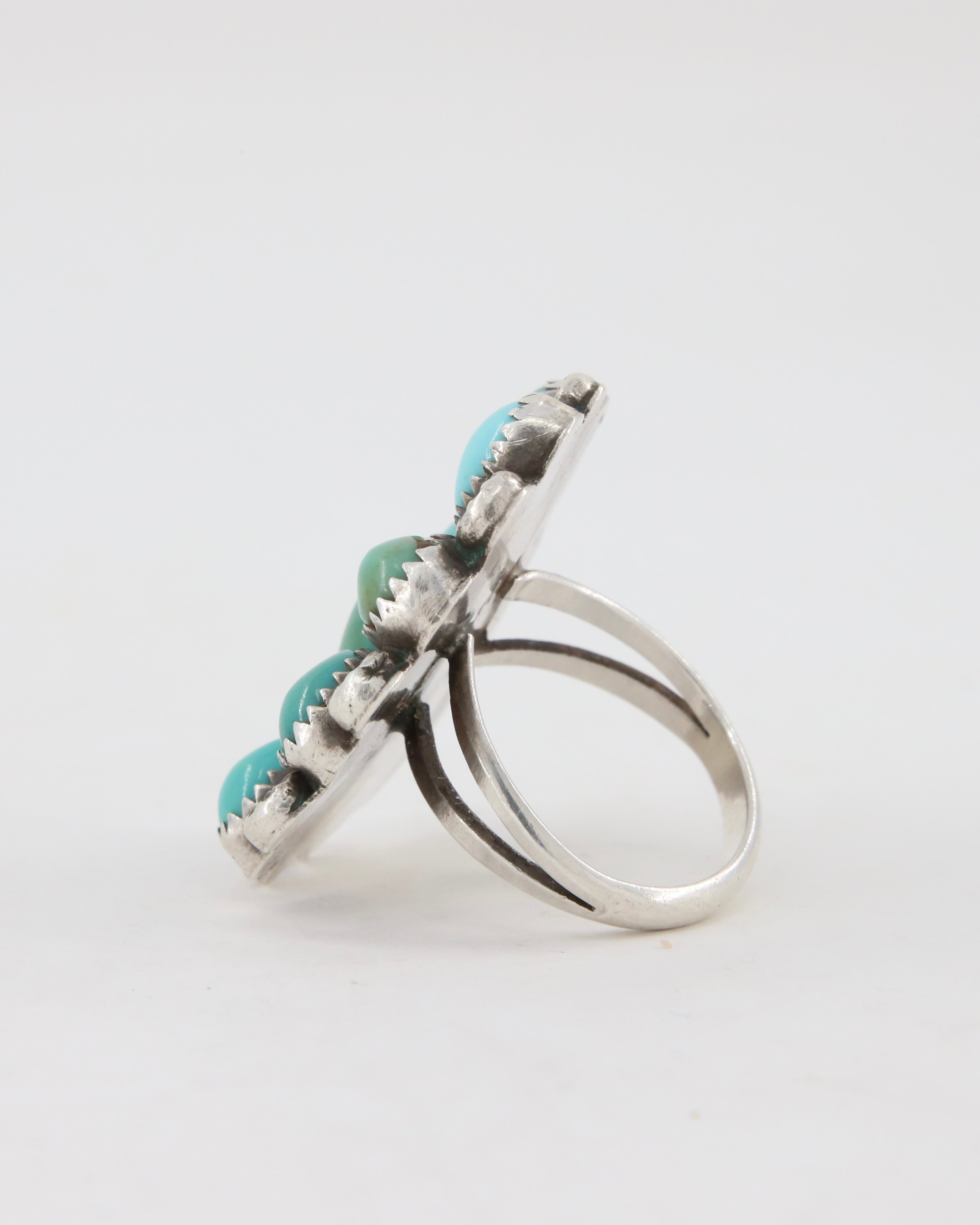 Turquoise, Sterling Cluster Ring 1940s A