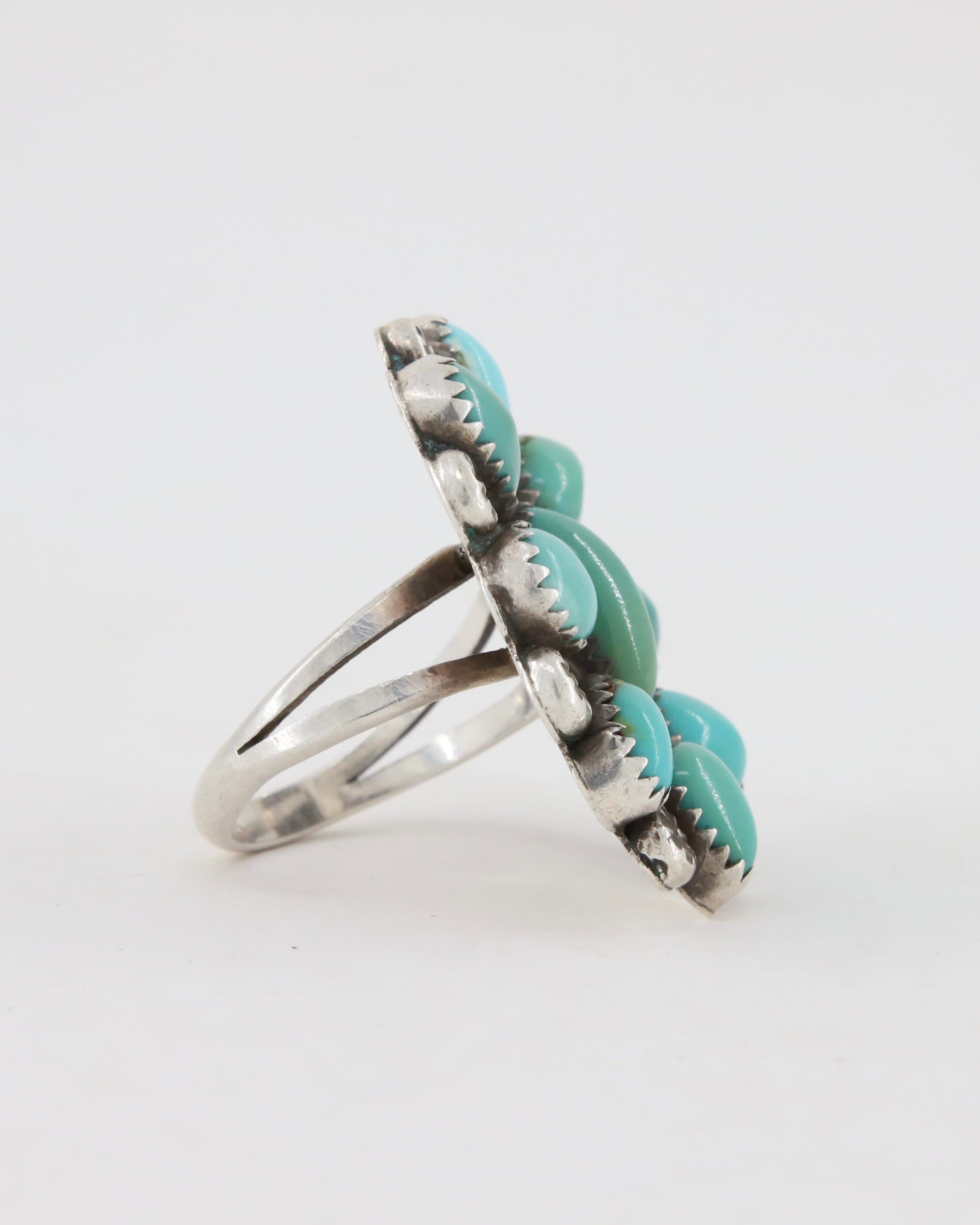 Turquoise, Sterling Cluster Ring 1940s A