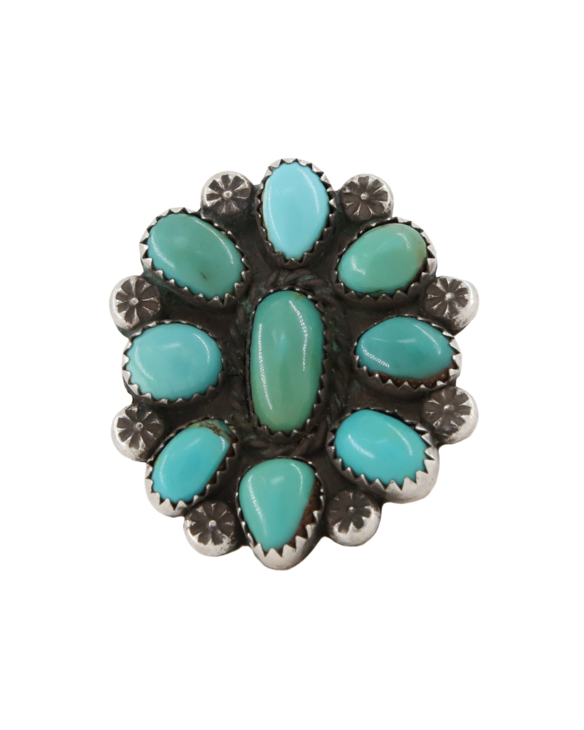 Turquoise, Sterling Cluster Ring 1940s A