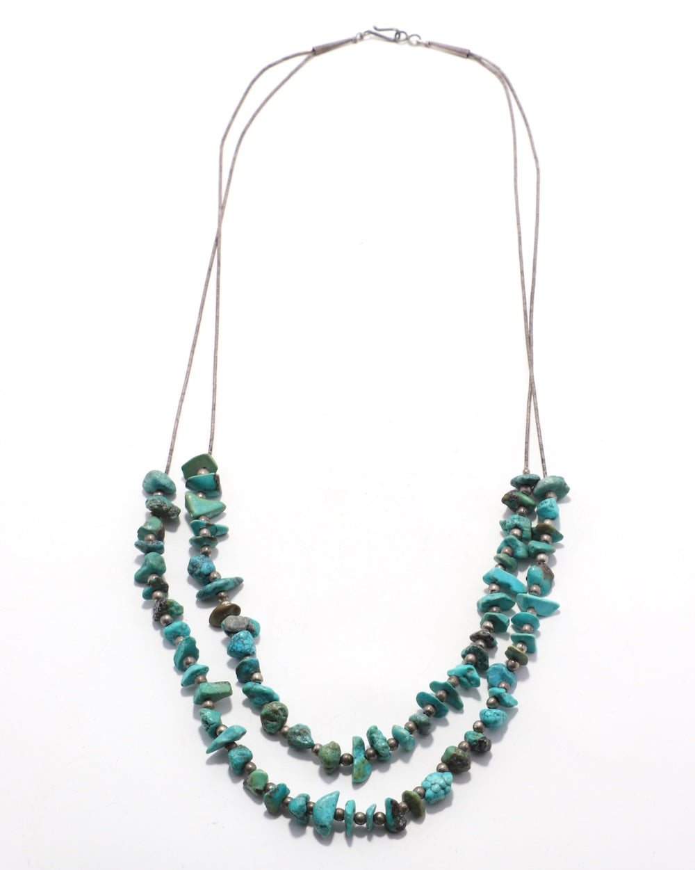 Turquoise Nugget, Sterling Beads and Silver Heishi Two-Strand Necklace