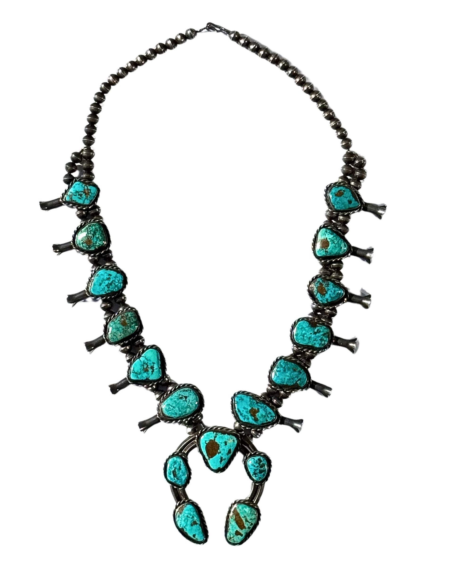 Squash Blossom Necklace Turquoise Sterling 1950s. 