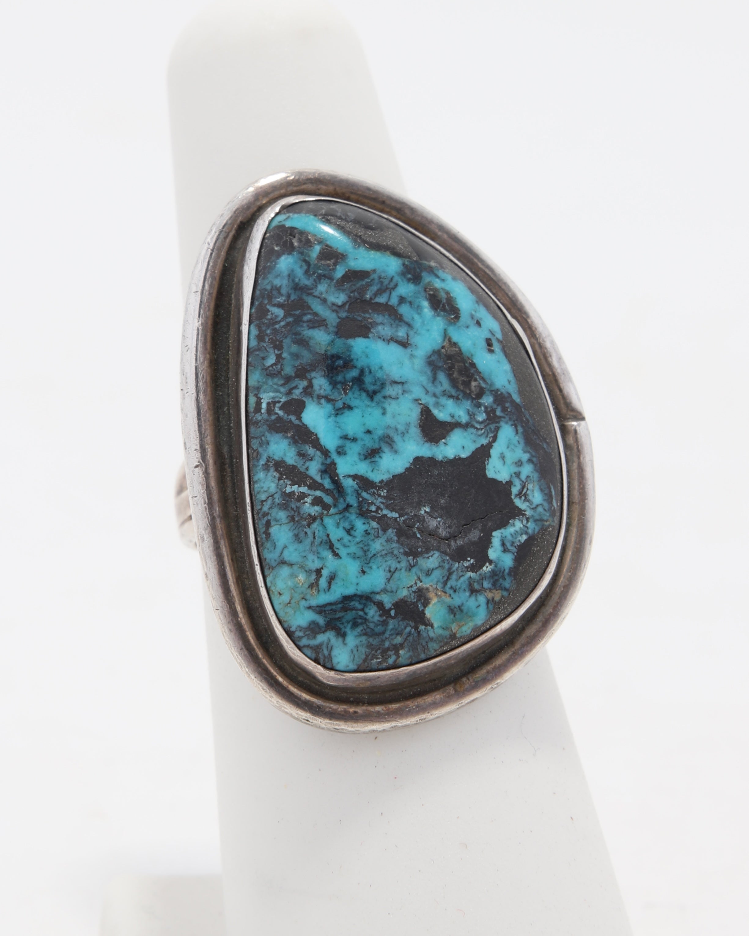 Turquoise and Sterling Ring on white background.
