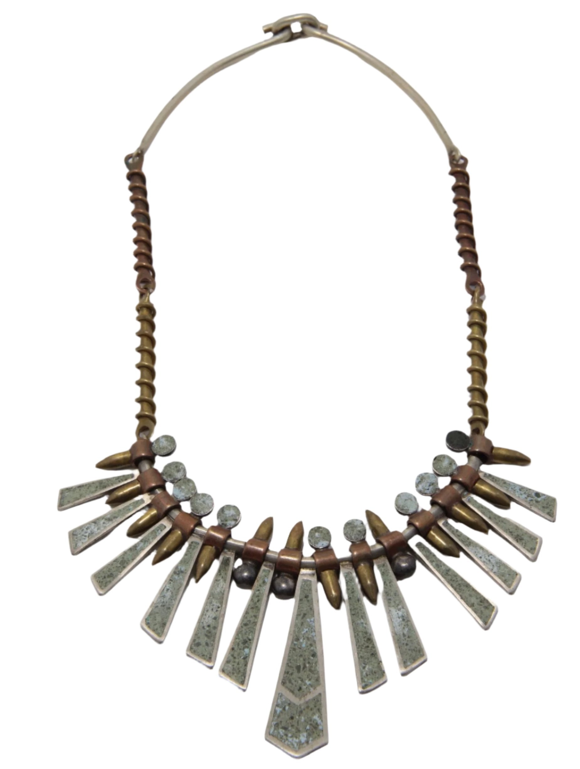 Brass and Turquoise Necklace with Modernist Design